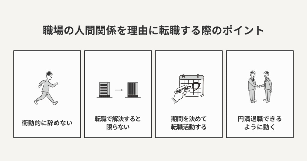 職場の人間関係を理由に転職する際のポイントをまとめた図解
