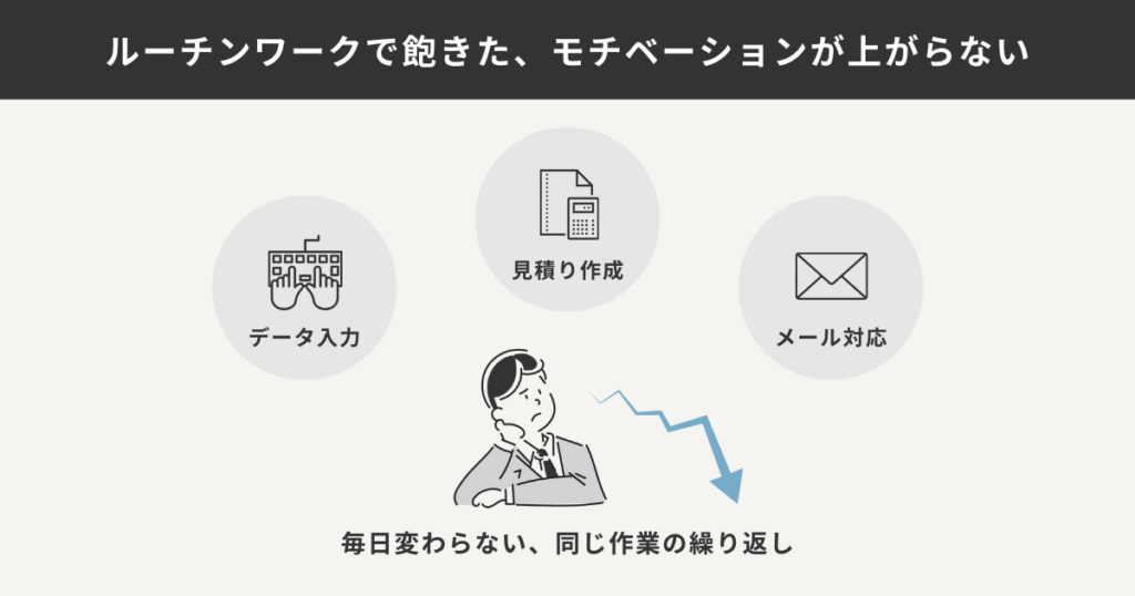 ルーチンワークに飽きてモチベーションが下がっている人の様子