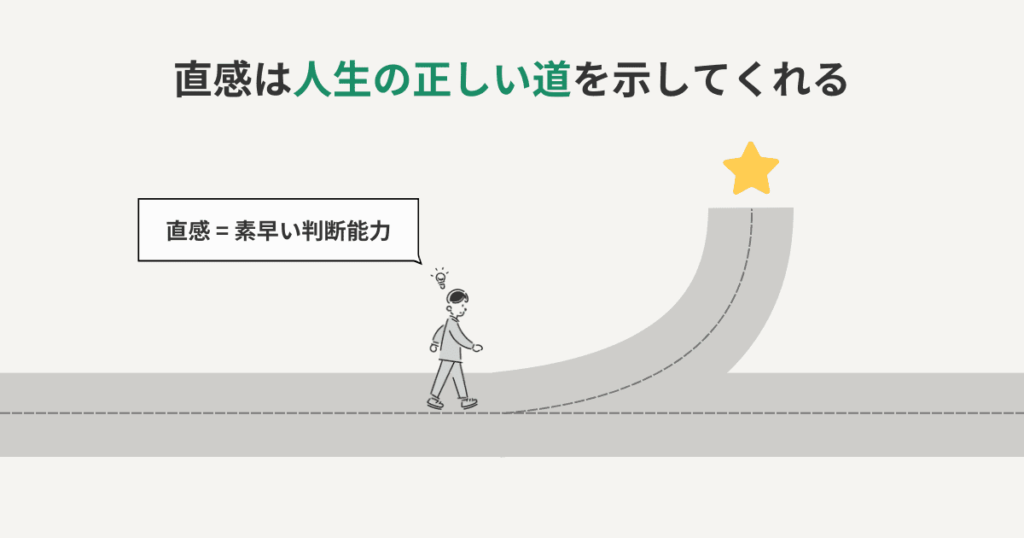直感は人生の正しい道を示してくれることを表している図解