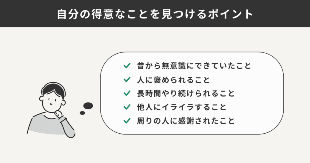 自分の得意なことを見つけるポイントをまとめた図解